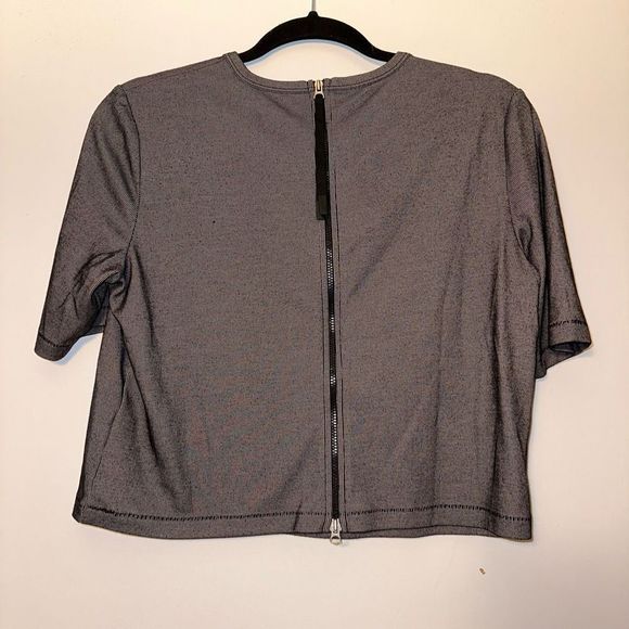Rag & Bone Womens Crop Top Striped Short Sleeve Shirt Zip Black Gray Size 10 - Picture 6 of 7